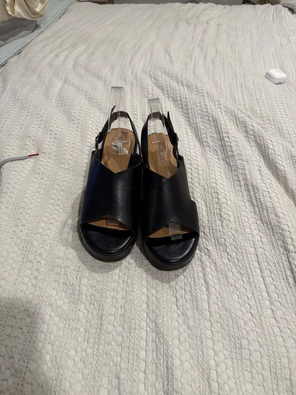 Seychelles Black Leather Cross Strap Platform Wedge Sandals (1)